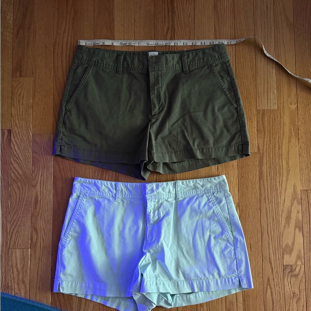 GAP City Shorts 2 pair size 10  97% cotton 3% spandex, olive and light turquoise - Picture 2 of 7